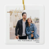 Simple Gold Merry-kerstfoto White Keramisch Ornament (Voorkant)