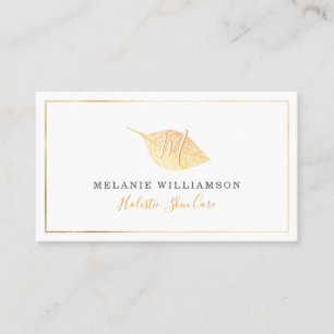 Simple Gold Natural Pressed Leaf Monogram Visitekaartje