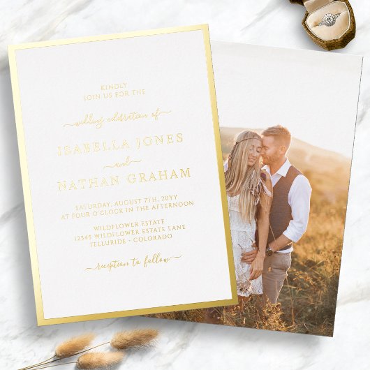 Simple Gold Photo Mariage Foil Invitation