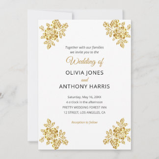 Simple Gold Roses Elegant Modern Floral Wedding  Kaart