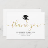 Simple Gold Script Black Afstudeerder Pet Afstuder Bedankkaart (Voorkant / Achterkant)