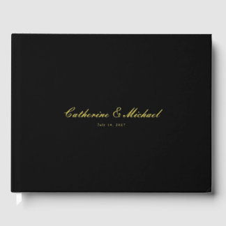 Simple Gold Script Black Wedding Guest Book Gastenboek