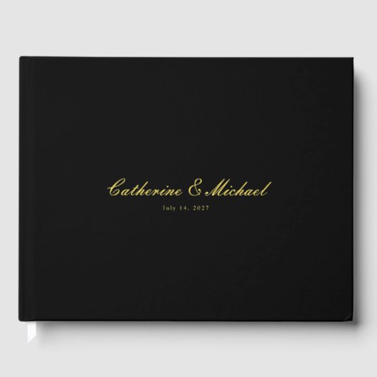 Simple Gold Script Black Wedding Guest Book Gastenboek (Voorkant)