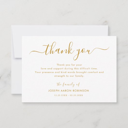 Simple Gold Script Funeral Merci note (Devant)