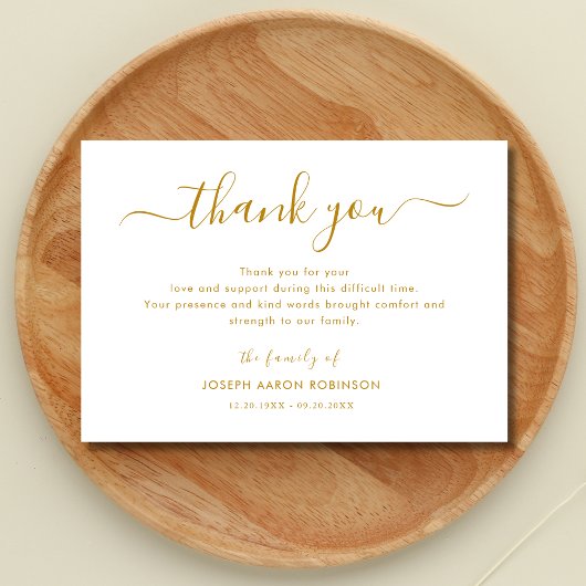 Simple Gold Script Funeral Merci note