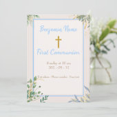 Simple Golden Cross Boy Floral Invitation (Debout devant)