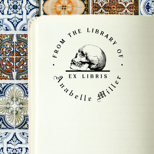 Simple Gothic Skull Script Library Boek Rubberstempel