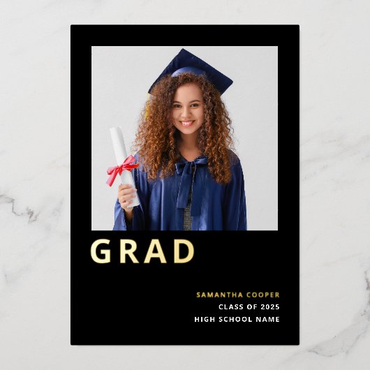 Simple Grad 2025 Real Gold Foil Faire-part noir (Recto)