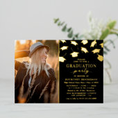 Simple Graduation Black Gold Foil Invitation (Debout devant)