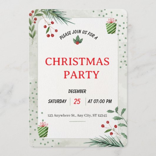 Simple Green Christmas Party Invitation Card (Devant)