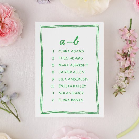 Simple Green Doodle Wedding Seating Chart Card Kaart
