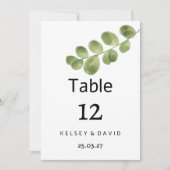 Simple green gold eucalyptus leaves Table Numbers Kaart (Voorkant)