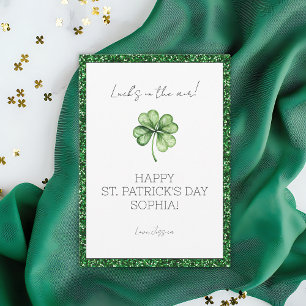 Simple Green Luck Klaver Glitter St. Patrick's Dag Feestdagenkaart