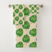 Simple Green Monstera Leaf Pattern on Light Beige (En situation)