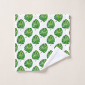 Simple Green Monstera Leaf Pattern on White (Gant de toilette)