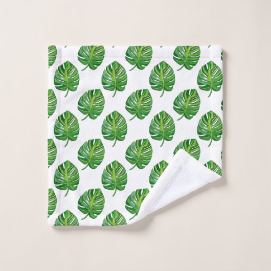 Simple Green Monstera Leaf Pattern on White (Gant de toilette)