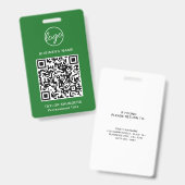 Simple Green QR Code Personeels-ID Badge (Voor- en achterkant)