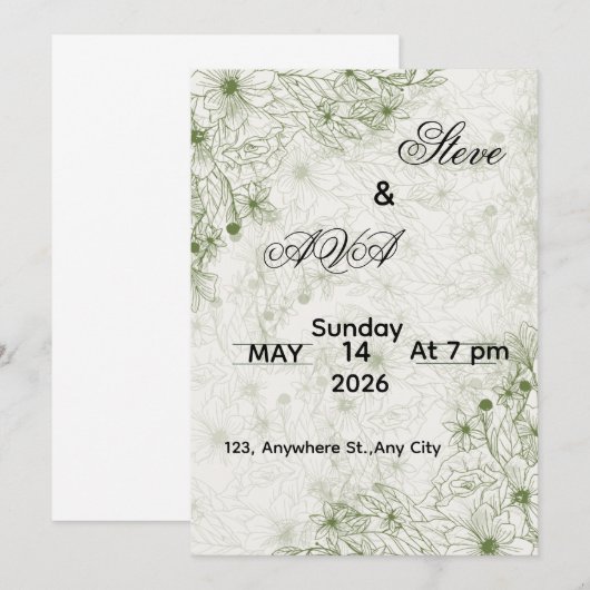 Simple Green Wedding Invitation (Devant / Derrière)