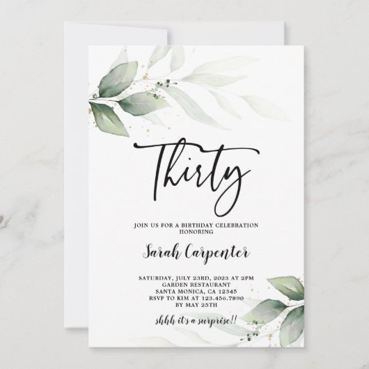 Simple Greenery 30e invitation anniversaire (Devant)