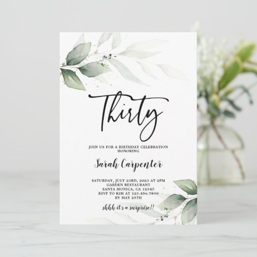 Simple Greenery 30e invitation anniversaire (Debout devant)