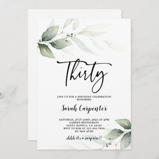 Simple Greenery 30e invitation anniversaire (Devant / Derrière)