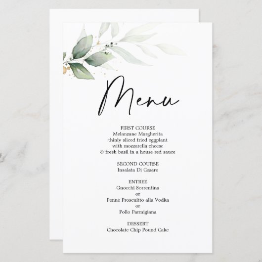 Simple Greenery bruiloft Menu Kaart (Voorkant / Achterkant)