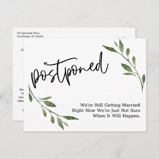 Simple Greenery uitgesteld huwelijksaankondiging Briefkaart (Voorkant / Achterkant)