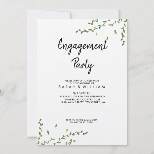 Simple Greenery Verloving Invitation Kaart (Voorkant)