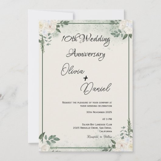 Simple Greenery Wedding Anniversary Invitations Kaart (Voorkant)