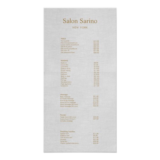 Simple Grey Beauty Salon Service Menu Poster Perfect Poster (Voorkant)
