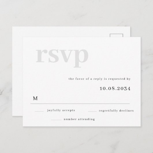Simple Grey Response Wedding RSVP Briefkaart (Voorkant / Achterkant)