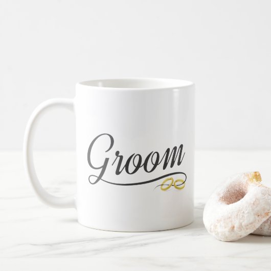 Simple Groom Floral Mariage Calligraphie | Tasse (Avec donut)