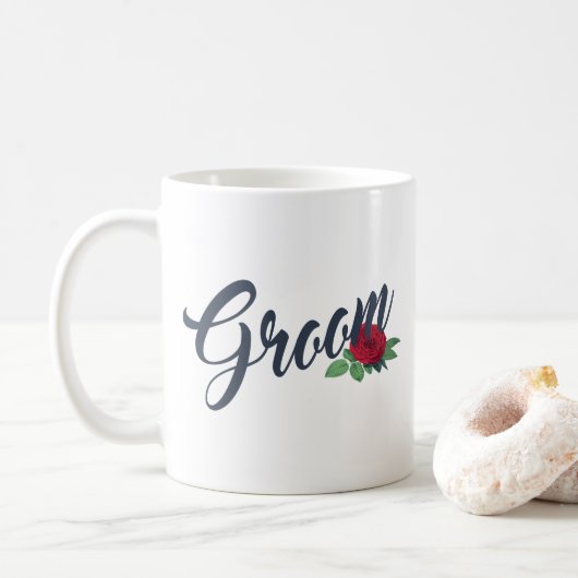 Simple Groom Florale Mariage Calligraphie | Tasse (Avec donut)