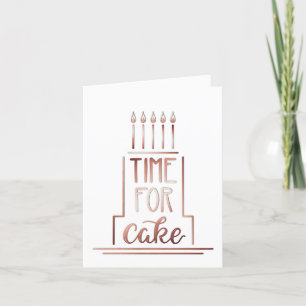 Simple Hand Drawn Cake Happy Birthday Rose Gold Kaart