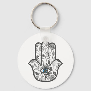 Simple Hand Drawn Floral Hamsa Hand Sleutelhanger