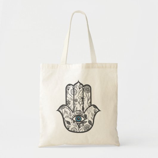 Simple Hand Drawn Floral Hamsa Hand Tote Bag (Voorkant)