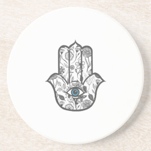 Simple Hand Drawn Floral Hamsa Hand Zandsteen Onderzetter