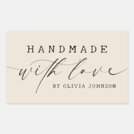 Simple Handmade with Love Script Business | Ecru Rechthoekige Sticker