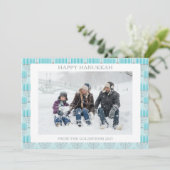 Simple Hanukkah Menorah in Blue Custom Photo Feestdagenkaart (Staand voorkant)