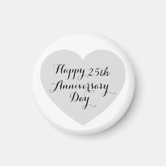 Simple Happy 25th Anniversary Silver Heart Elegant Magneet