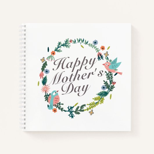 Simple Happy Moederdag Floral Wreate Notitieboek (Voorkant)