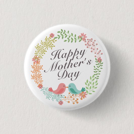 Simple Happy Moederdag Floral Wreath Button (Voorkant)
