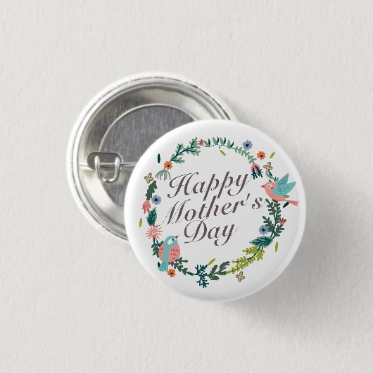 Simple Happy Moederdag Floral Wreath Button (Voorkant /achterkant)