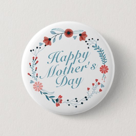 Simple Happy Moederdag Floral Wreath Button (Voorkant)