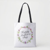 Simple Happy Moederdag Floral Wreath Canvas tas (Voorkant)