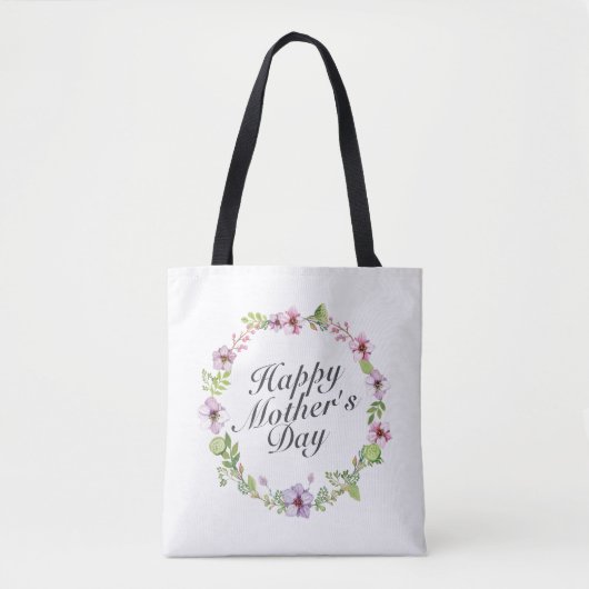 Simple Happy Moederdag Floral Wreath Canvas tas (Voorkant)