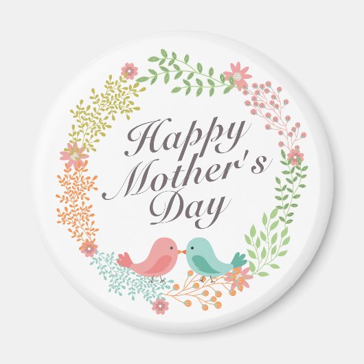 Simple Happy Moederdag Floral Wreath Magnet Magneet (Voorkant)