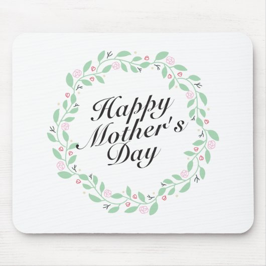 Simple Happy Moederdag Floral Wreath Mousepad Muismat (Voorkant)