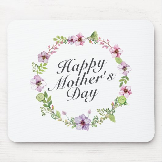 Simple Happy Moederdag Floral Wreath Mousepad Muismat (Voorkant)