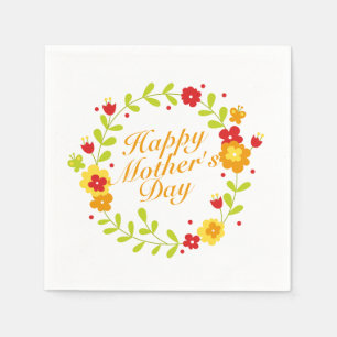 Simple Happy Moederdag Floral Wreath Napkin Servetten